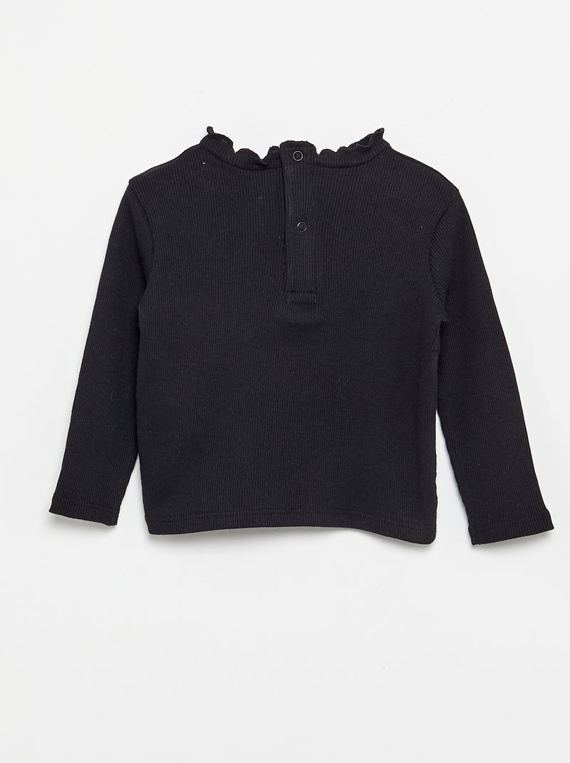 T-shirt a costine con collo ondulato Nero - Kiabi