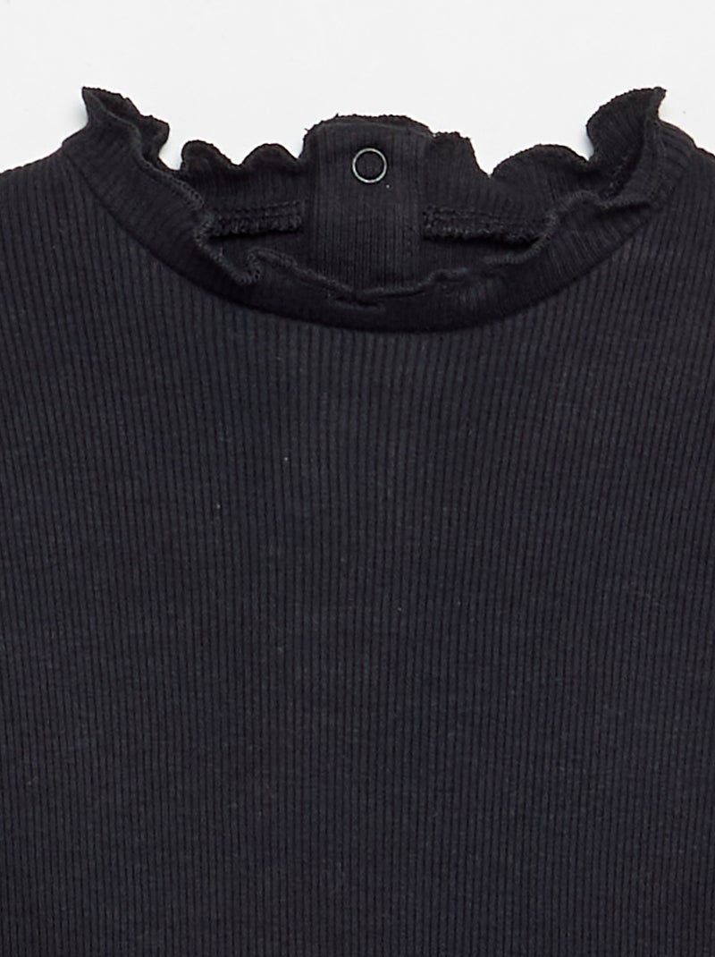 T-shirt a costine con collo ondulato Nero - Kiabi