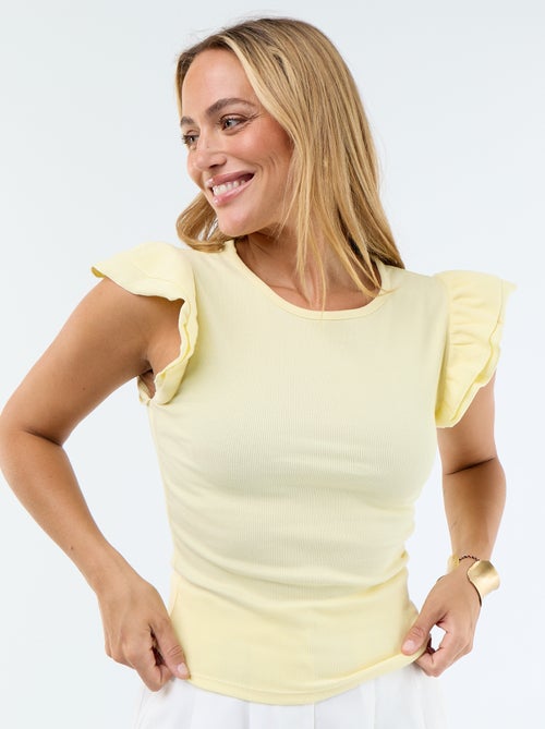 T-shirt a costine con maniche a volant - Kiabi