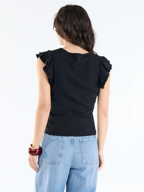 T-shirt a costine con maniche a volant - Kiabi