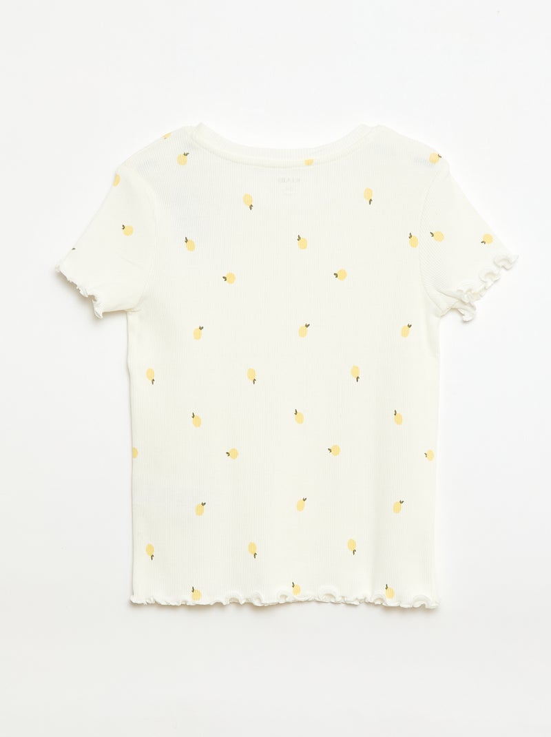 T-shirt a costine con maniche corte a volant Bianco - Kiabi