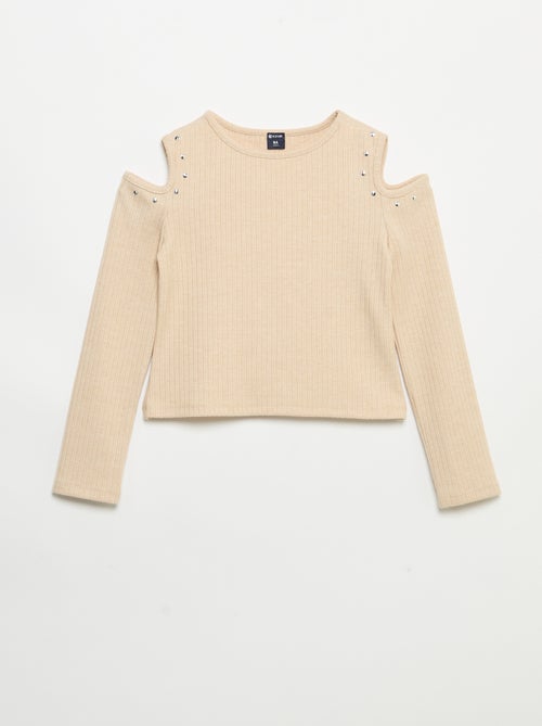 T-shirt a costine con spalle scoperte - Kiabi