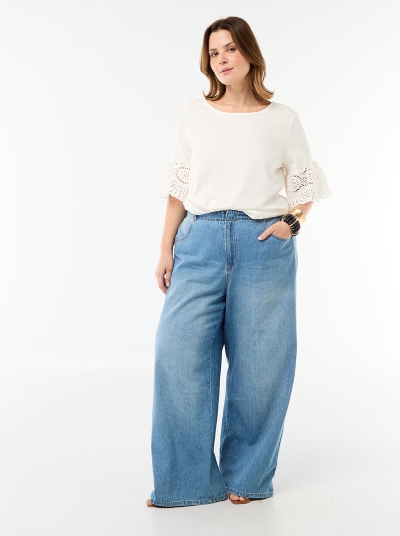 T-shirt à manches courte en macramé Blanc - Kiabi