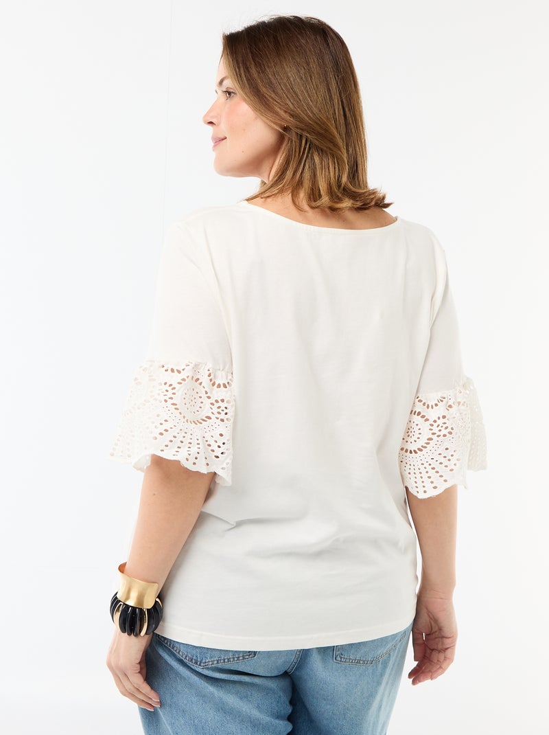 T-shirt à manches courte en macramé Blanc - Kiabi