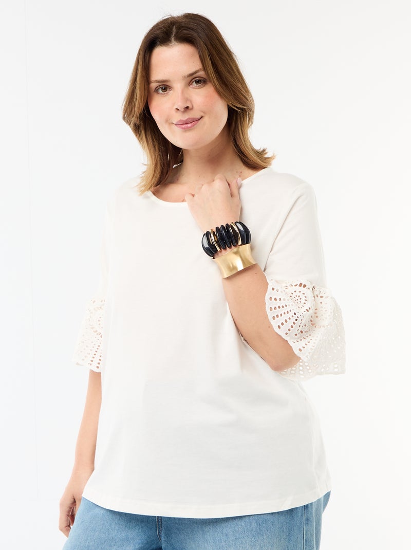 T-shirt à manches courte en macramé Blanc - Kiabi