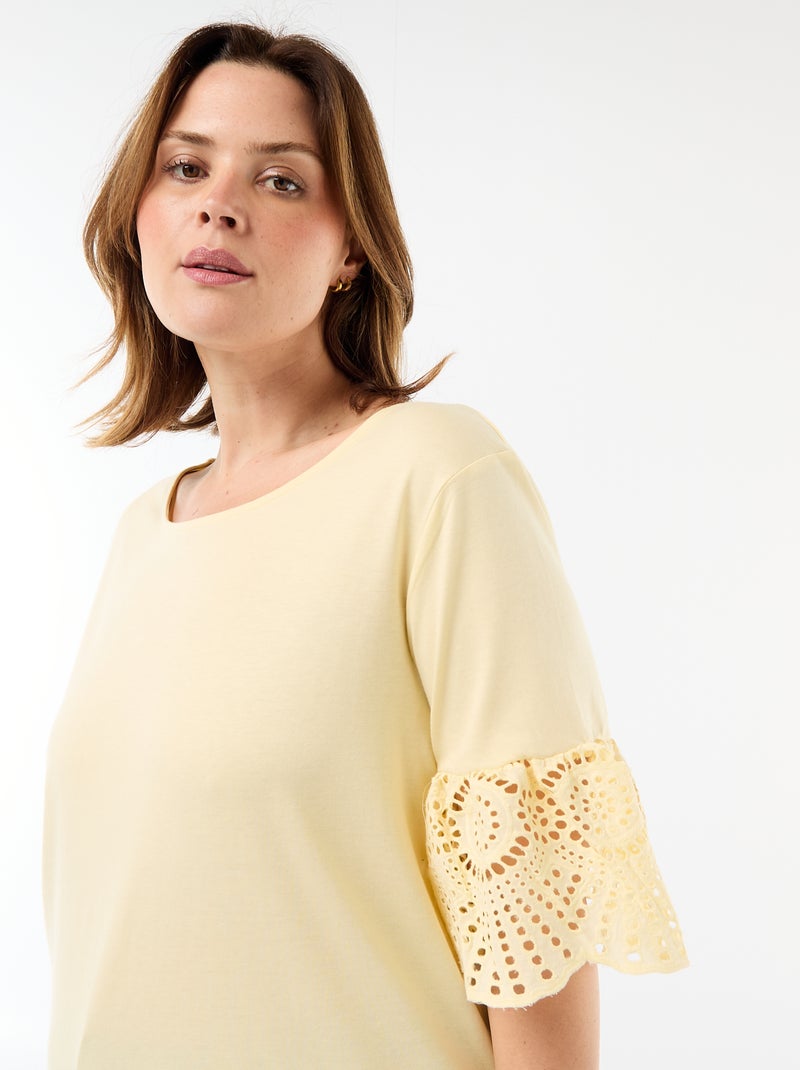 T-shirt à manches courte en macramé Jaune - Kiabi