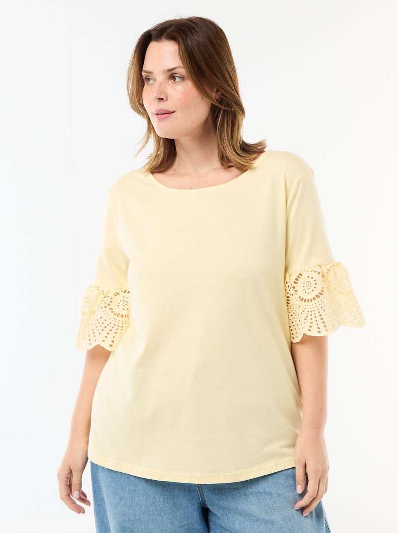 T-shirt à manches courte en macramé Jaune - Kiabi