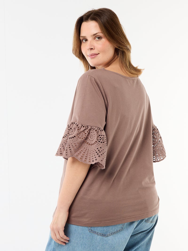 T-shirt à manches courte en macramé Marron - Kiabi