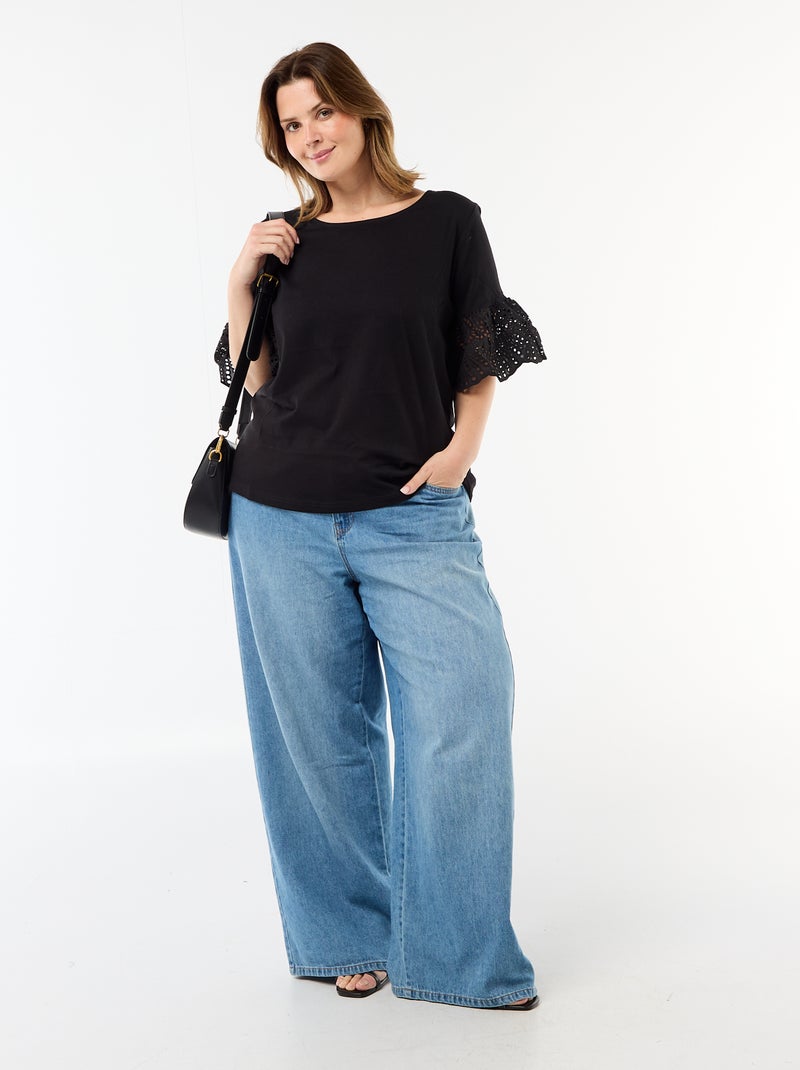 T-shirt à manches courte en macramé Noir - Kiabi