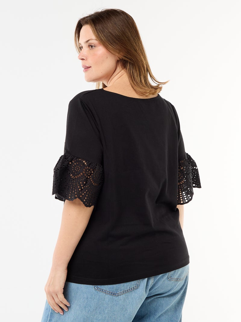 T-shirt à manches courte en macramé Noir - Kiabi