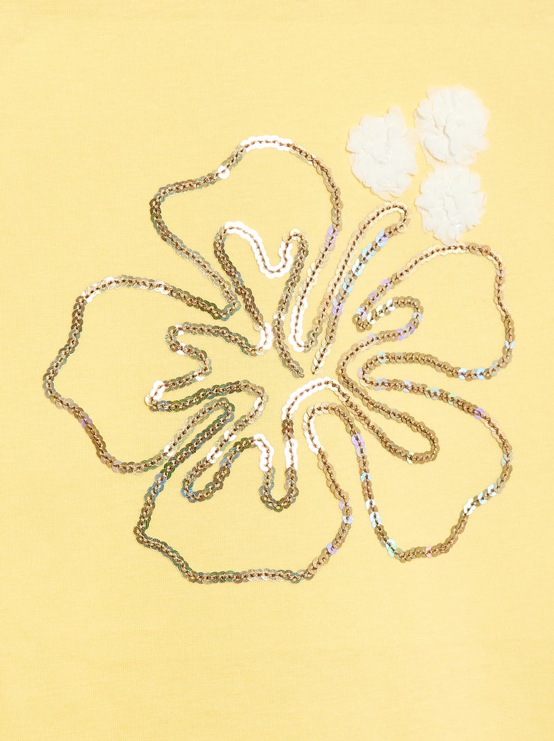 T-shirt à manches courtes avec animation Jaune - Kiabi