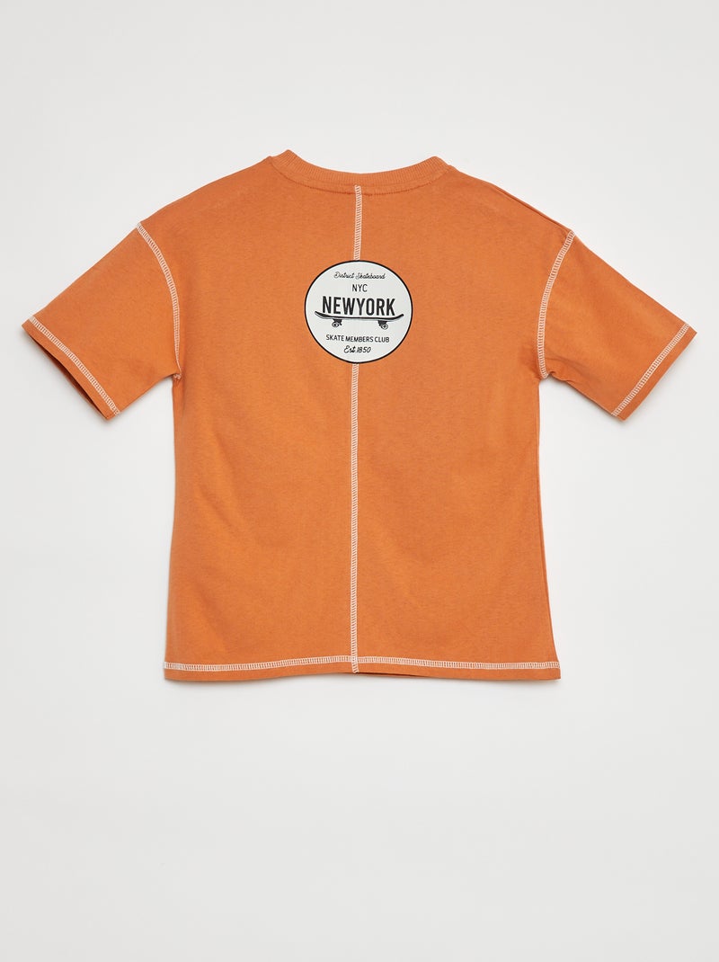 T-shirt à manches courtes avec animation Orange - Kiabi