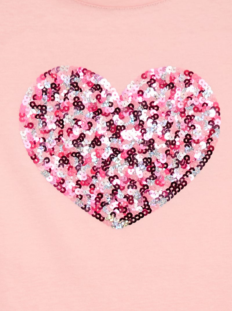 T-shirt à manches courtes avec animation Rose - Kiabi