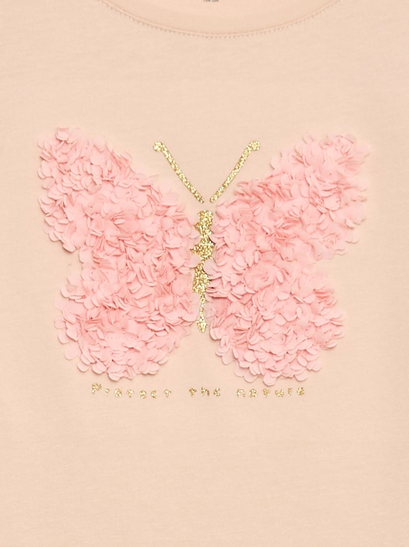 T-shirt à manches courtes avec animation Rose - Kiabi