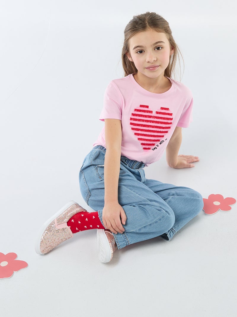 T-shirt à manches courtes avec animation Rose - Kiabi