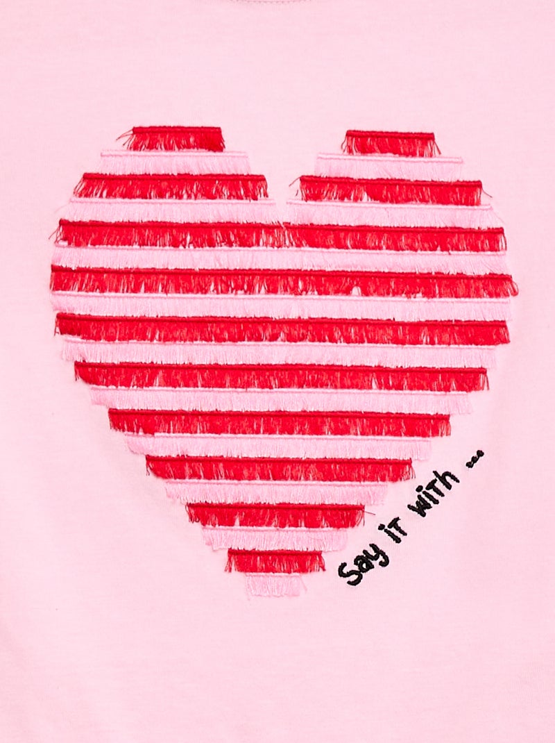 T-shirt à manches courtes avec animation Rose - Kiabi