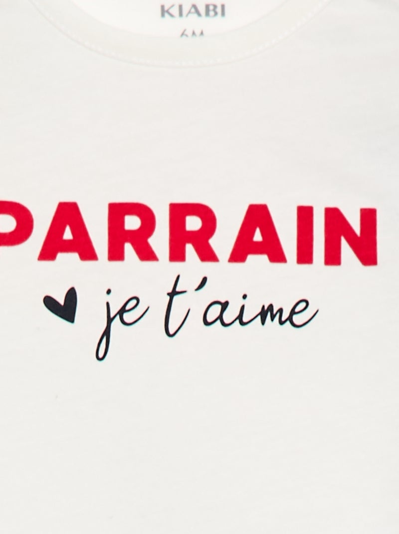 T-shirt à manches courtes avec imprimé 'Parrain' Blanc - Kiabi