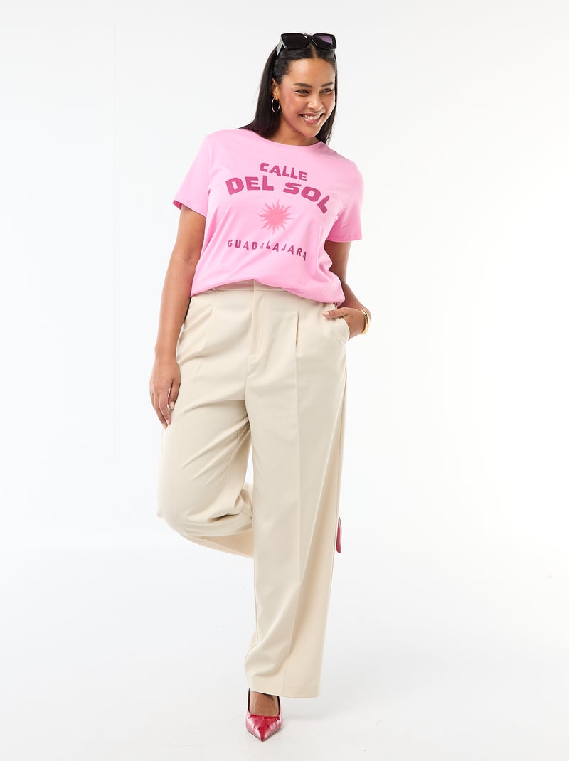 T-shirt à manches courtes avec imprimé Rose - Kiabi