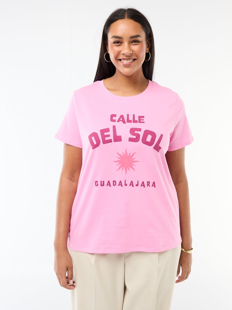 T-shirt à manches courtes avec imprimé Rose - Kiabi