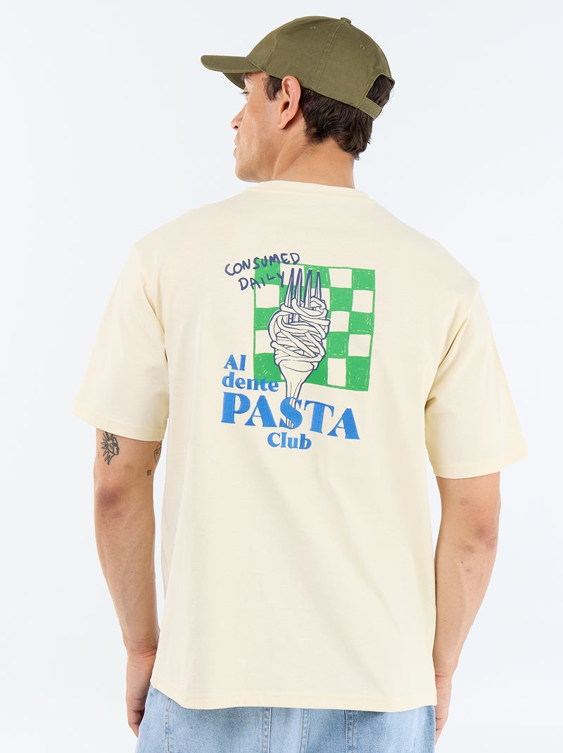 T-shirt à manches courtes avec imprimés et broderies recto/verso Jaune - Kiabi