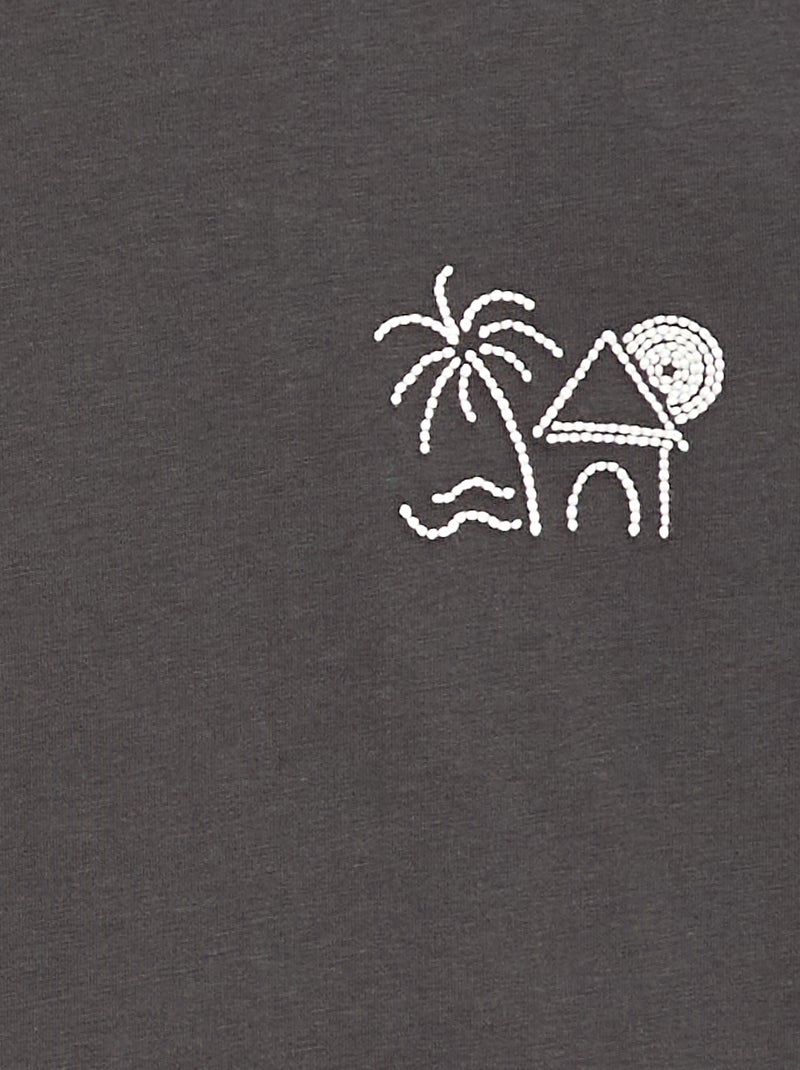 T-shirt à manches courtes brodé Gris - Kiabi