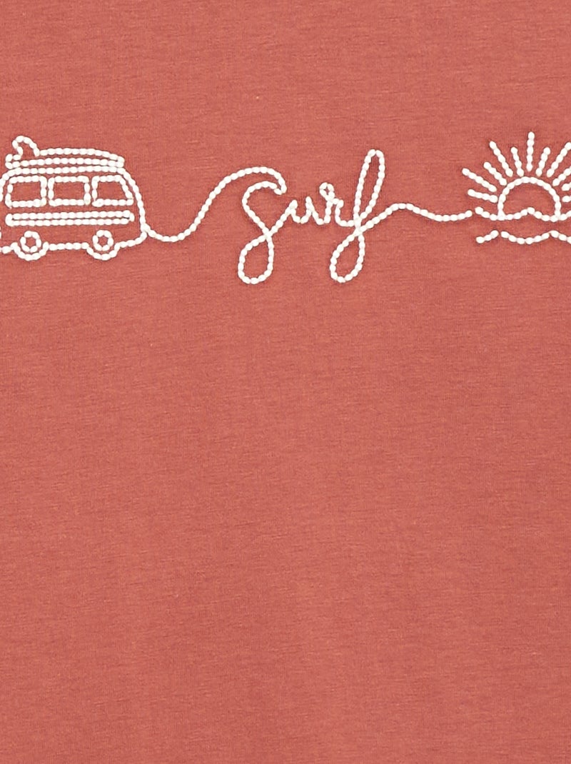 T-shirt à manches courtes brodé Rouge - Kiabi