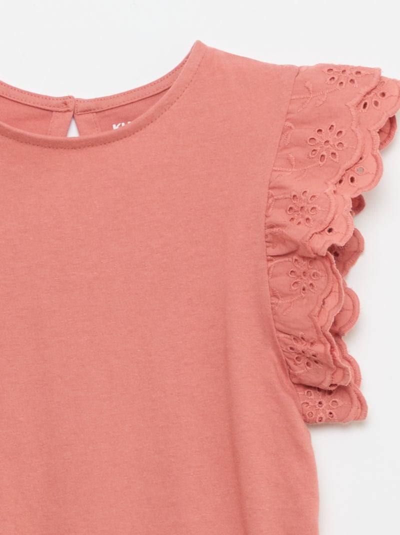 T-shirt à manches courtes en broderies anglaises Rose - Kiabi
