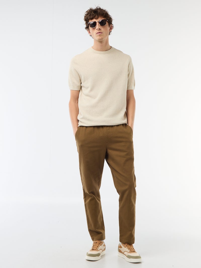 T-shirt à manches courtes en matière fantaisie Beige - Kiabi