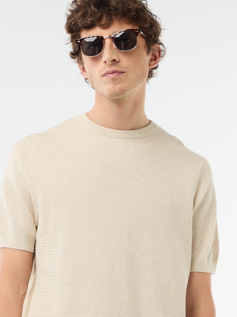 T-shirt à manches courtes en matière fantaisie Beige - Kiabi