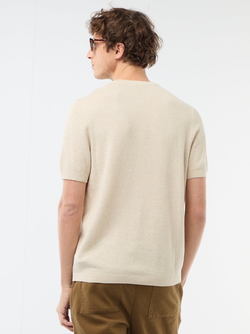 T-shirt à manches courtes en matière fantaisie Beige - Kiabi