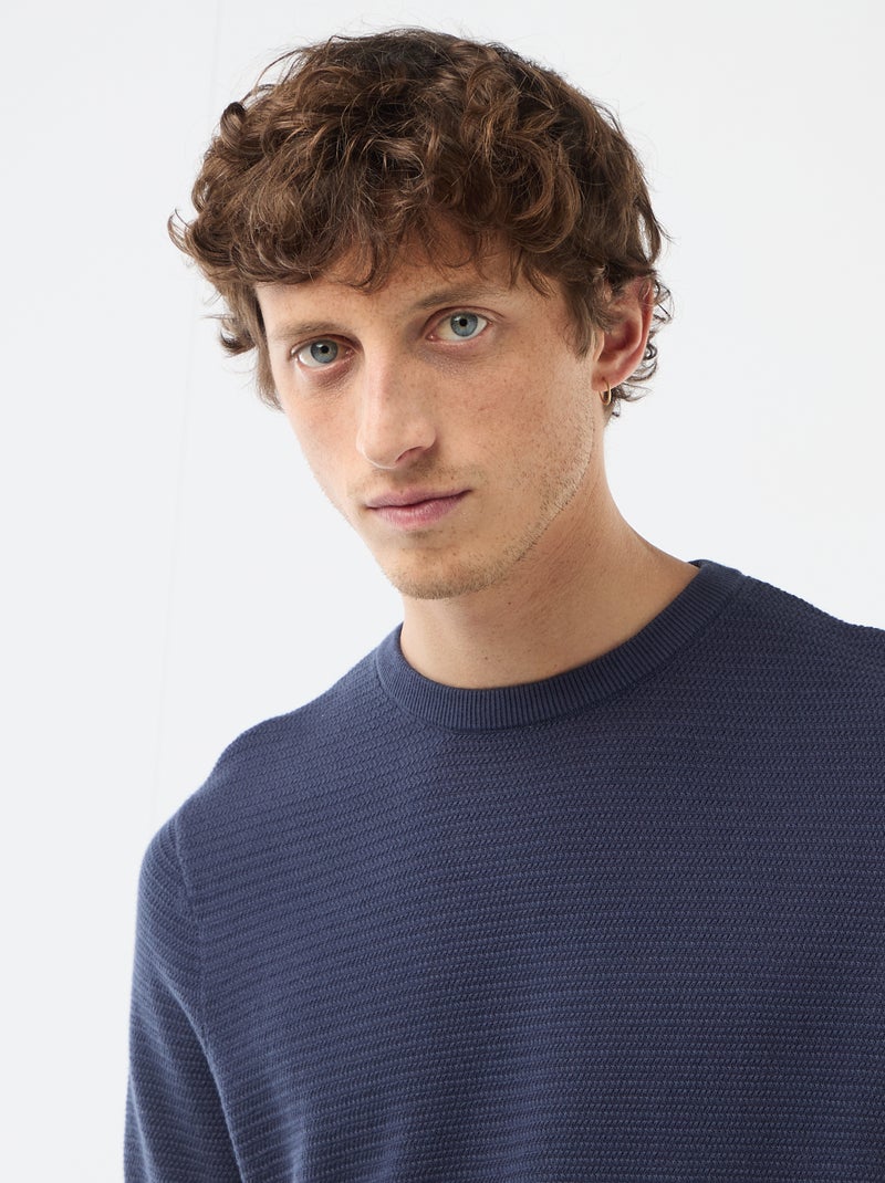 T-shirt à manches courtes en matière fantaisie Bleu - Kiabi