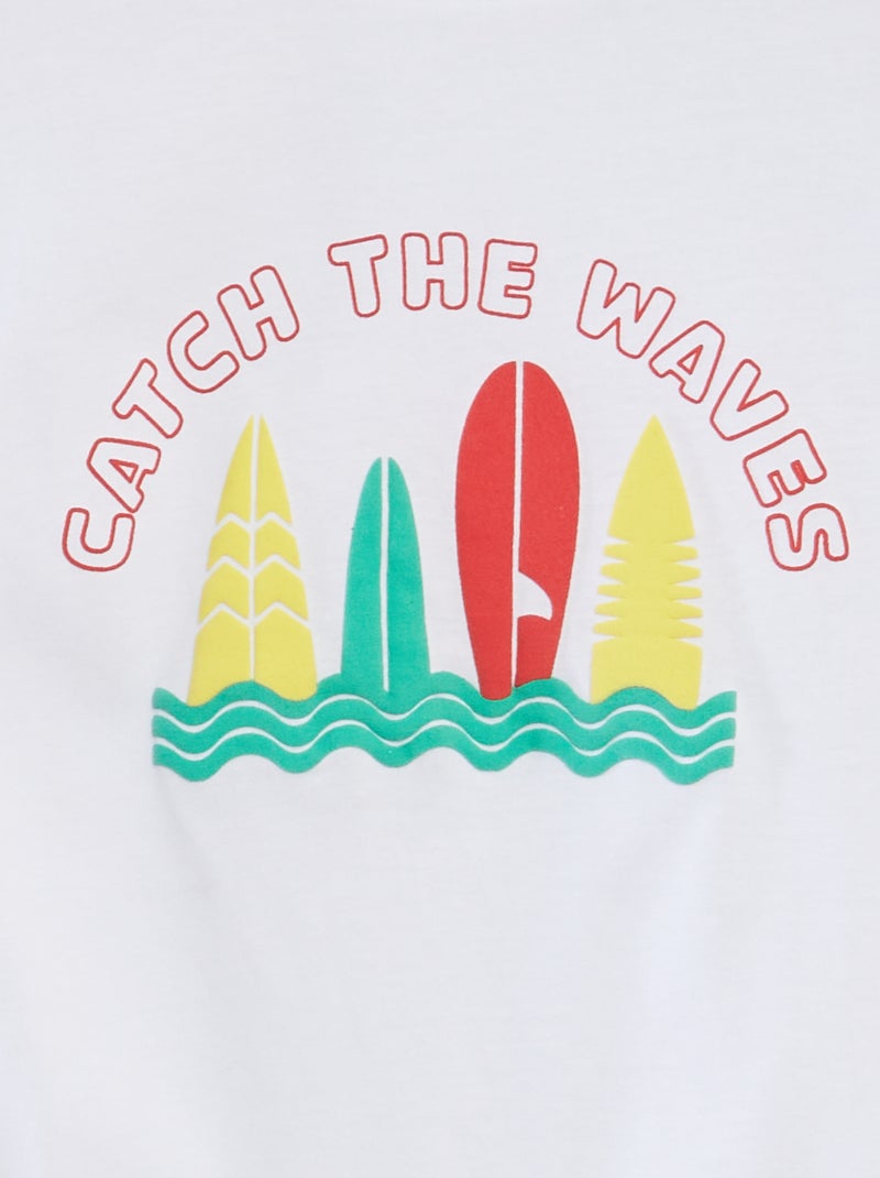 T-shirt à manches courtes et col rond avec imprimé BLANC - Kiabi