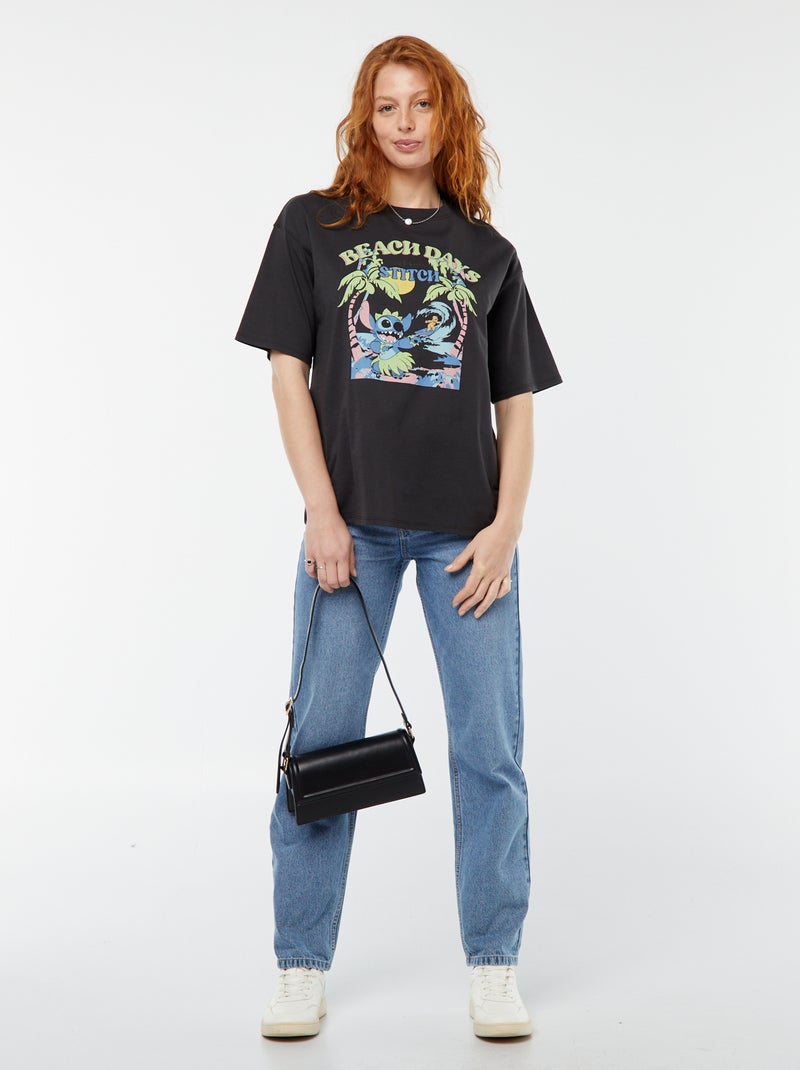 T-shirt à manches courtes et col rond 'Disney' Noir - Kiabi