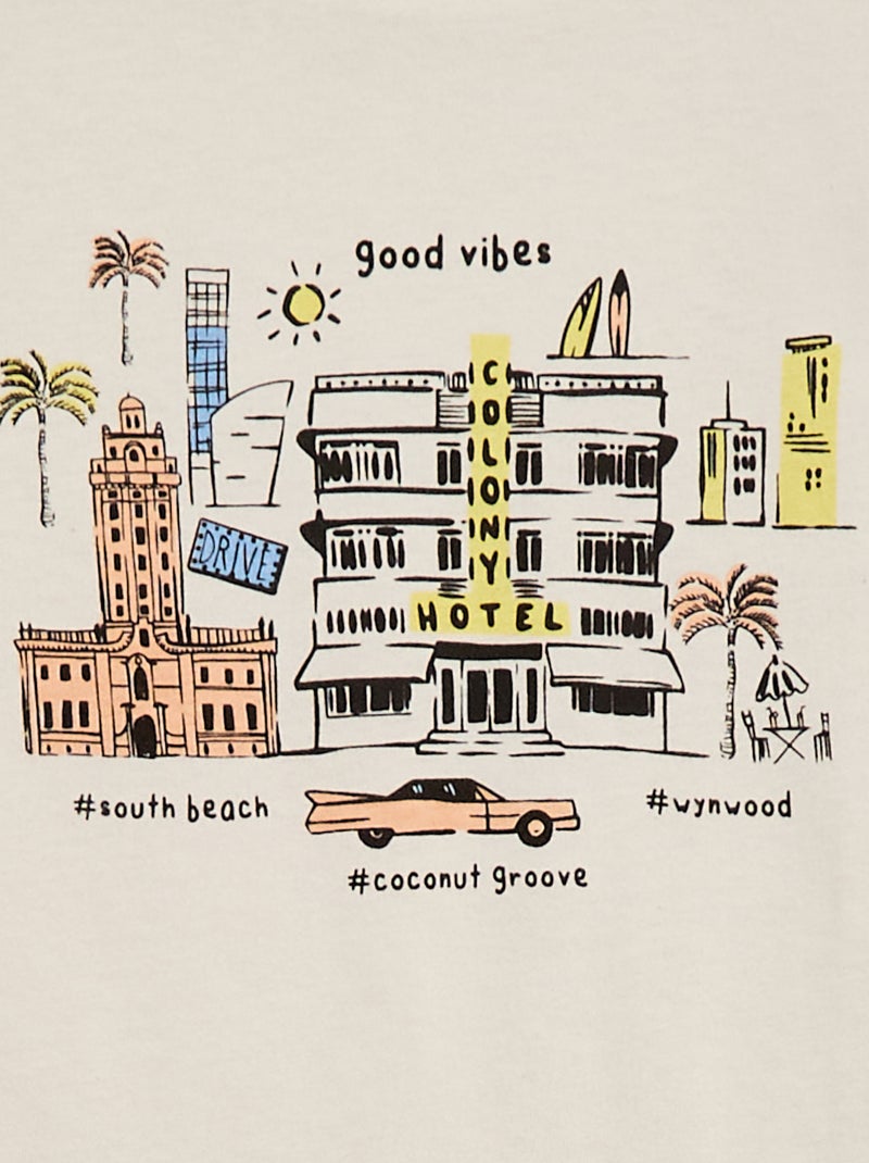 T-shirt à manches courtes imprimé Beige - Kiabi