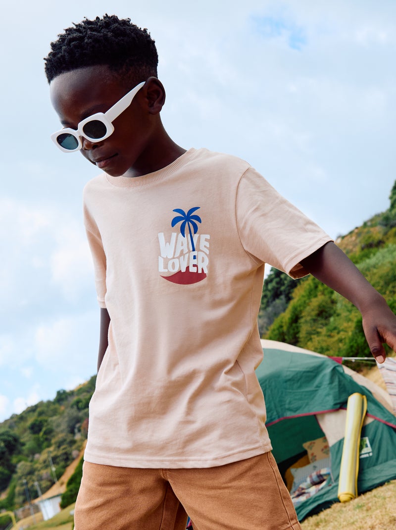 T-shirt à manches courtes imprimé recto/verso Beige - Kiabi