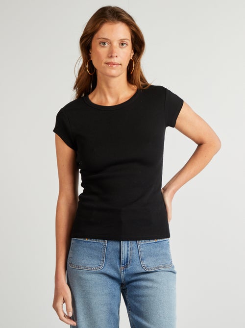 T-shirt à manches courtes maille côtelée - Kiabi