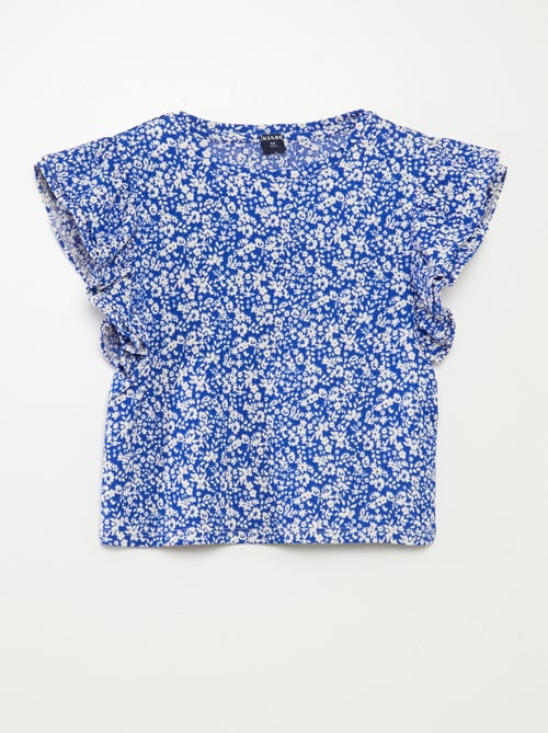 T-shirt à manches courtes volantées et à col rond avec imprimé - Kiabi