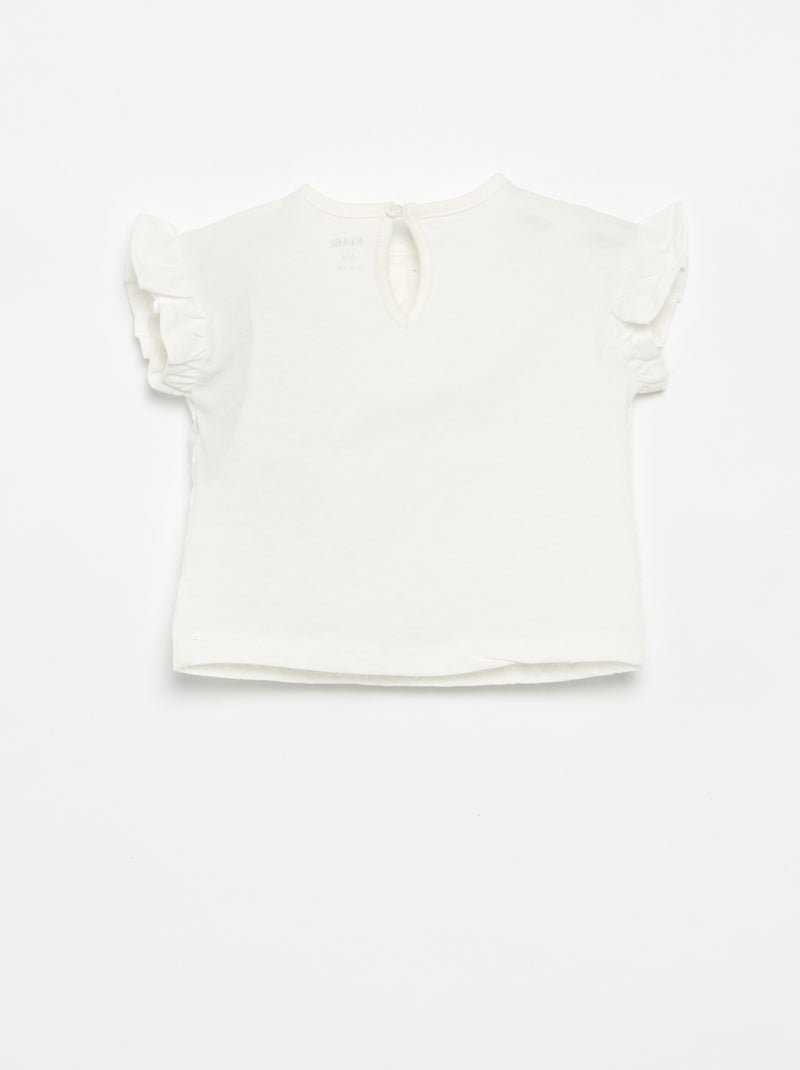 T-shirt à manches courtes volantées et broderies anglaises Blanc - Kiabi