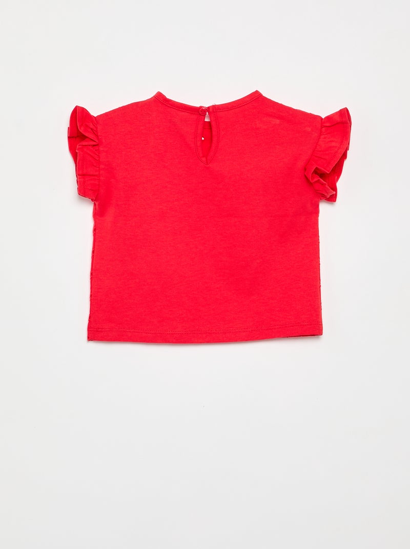 T-shirt à manches courtes volantées et broderies anglaises Rouge - Kiabi