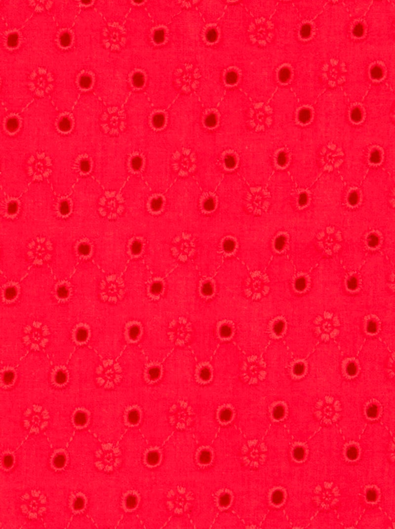 T-shirt à manches courtes volantées et broderies anglaises Rouge - Kiabi