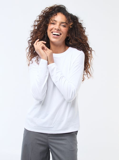 T-shirt à manches longue et col rond - Kiabi