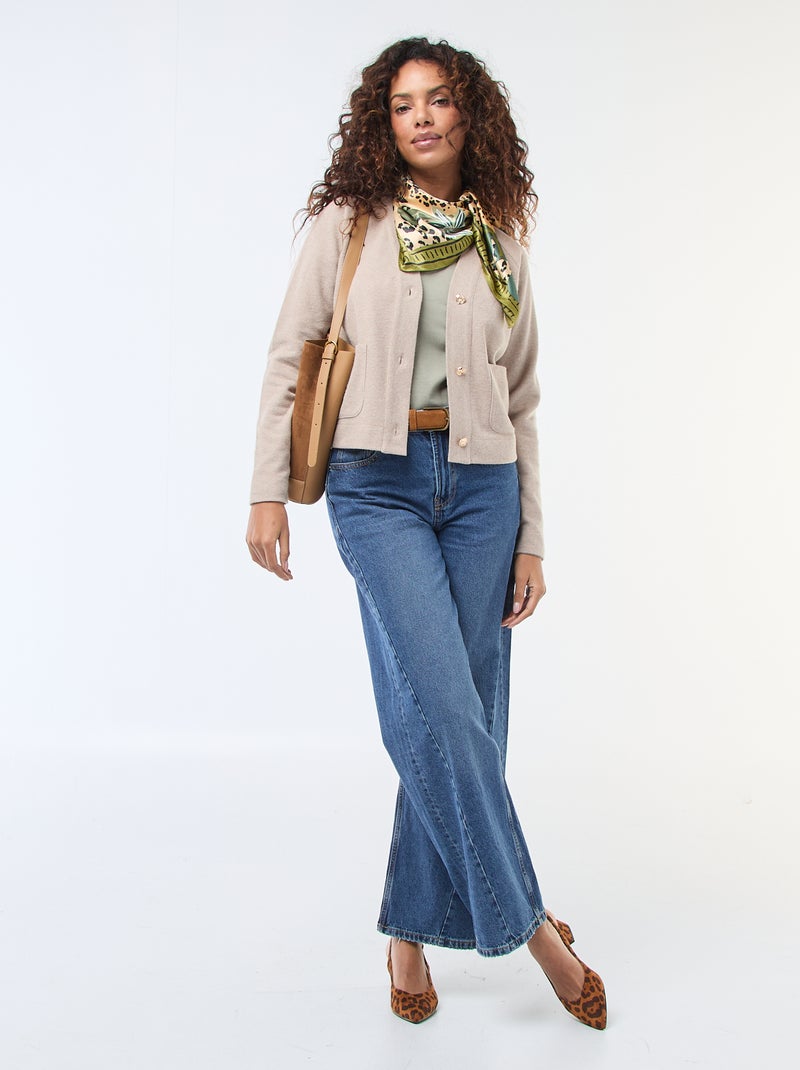 T-shirt à manches longue et col rond Vert - Kiabi