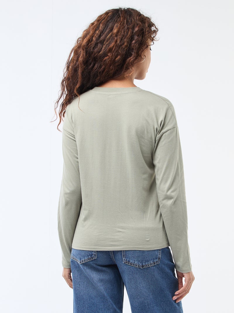 T-shirt à manches longue et col rond Vert - Kiabi