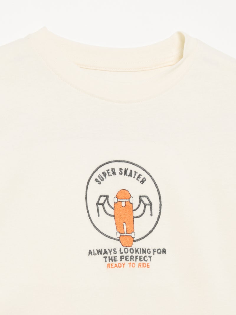 T-shirt à manches longues avec patchs devant et dos Blanc - Kiabi