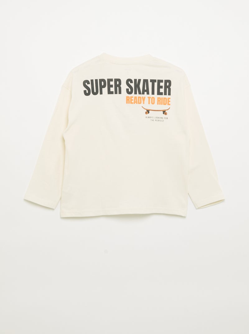 T-shirt à manches longues avec patchs devant et dos Blanc - Kiabi