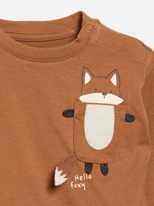 T-shirt à manches longues avec poche animée - Kiabi