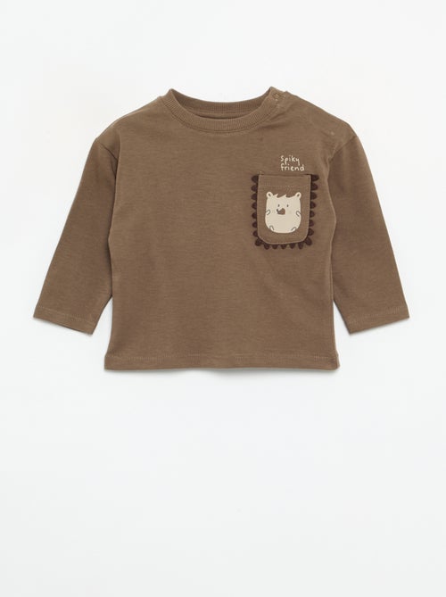 T-shirt à manches longues avec poche animée - Kiabi