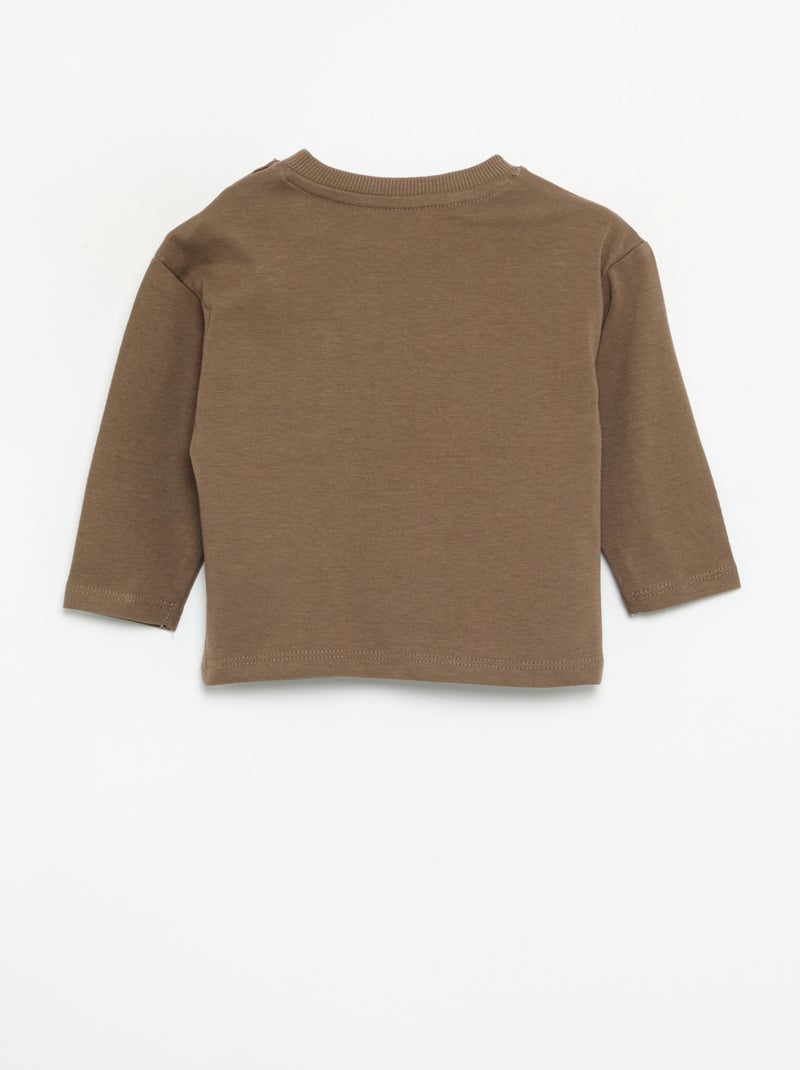 T-shirt à manches longues avec poche animée Marron - Kiabi