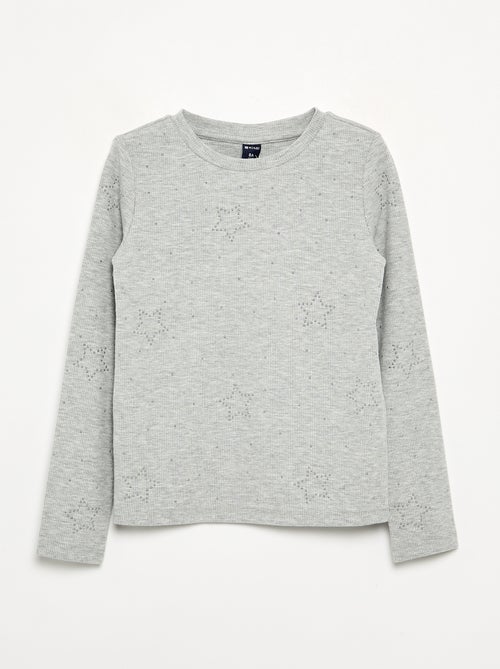 T-shirt à manches longues avec strass - Kiabi