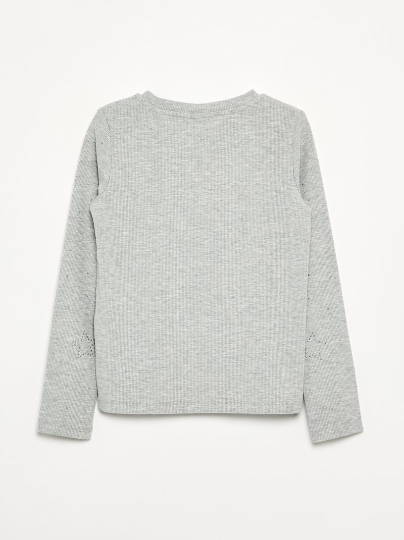 T-shirt à manches longues avec strass Gris - Kiabi